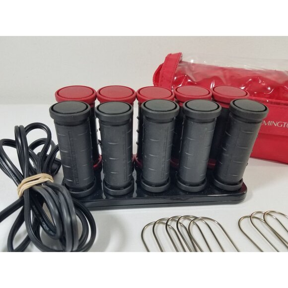 Remington Hot Rollers Curlers Travel Set 10 Red Black Compact WORKS H-1015 - Picture 3 of 8